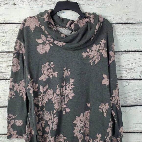 Maurices Cowl Neck Floral Hoodie Gray Pink Pullover Top Women’s Size M Long Slee - Picture 2 of 6